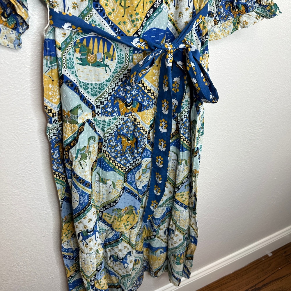 Printfresh High Horse Devon Dress in Blue Multi Organic Cotton Midi Medium NWT - Picture 9 of 12